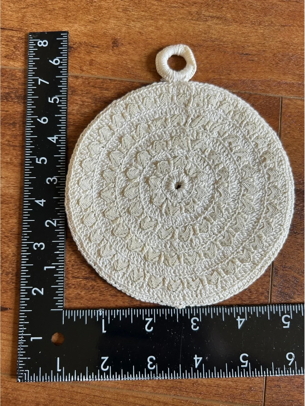 Handmade Crochet Round Pot Holder in Cream